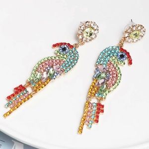 Tropical rainbow bird diamond dangling earrings